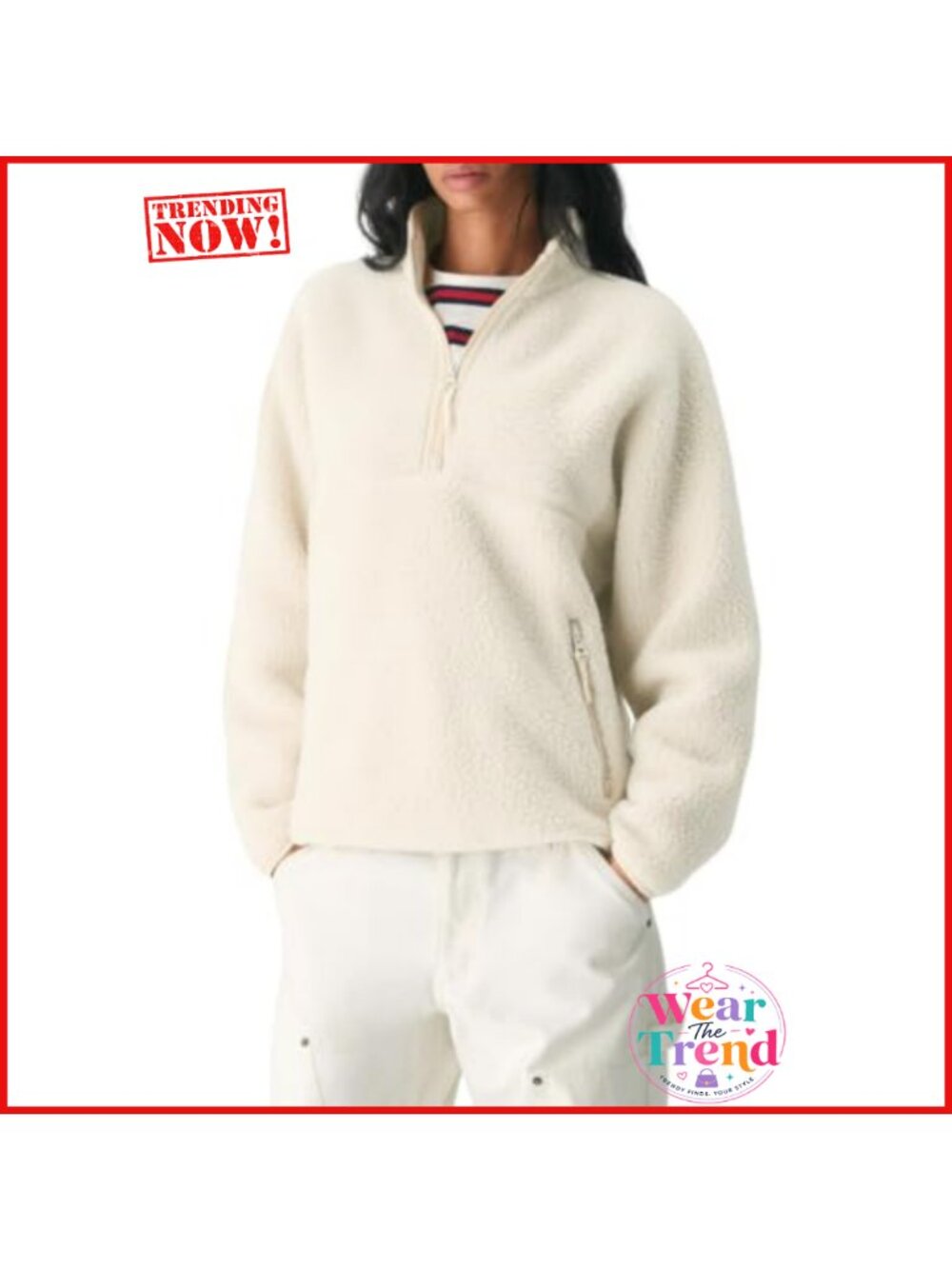 Womens Quarter Zip Sherpa Fleece Pullover Jacket Stand Collar Kangaroo Pocket
